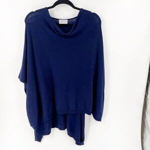 ✅ PURE COLLECTION NAVY COWL NECK‎ WOOL CASHMERE BLEND PONCHO ONE SIZE FITS MOST